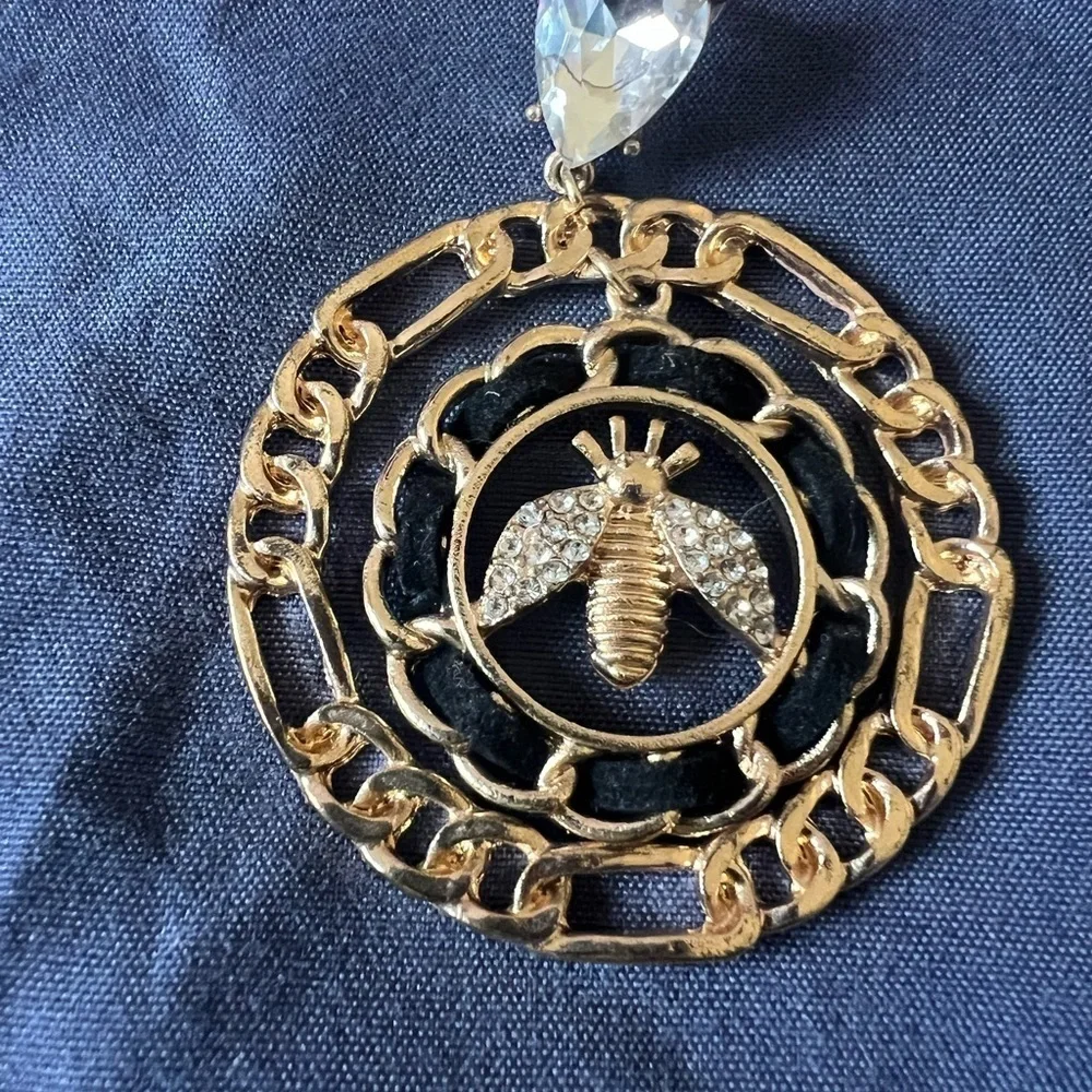 Gold Bee Motif Earrings